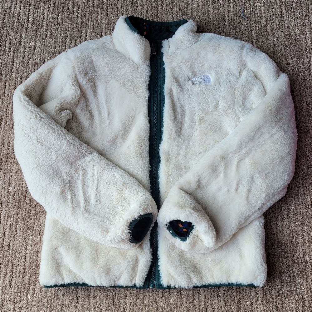 THE NORTH FACE REVERSIBLE  WINTER FALL JACKET PLUSH LINER PURPLE GREEN GIRLS 12 - Picture 6 of 16